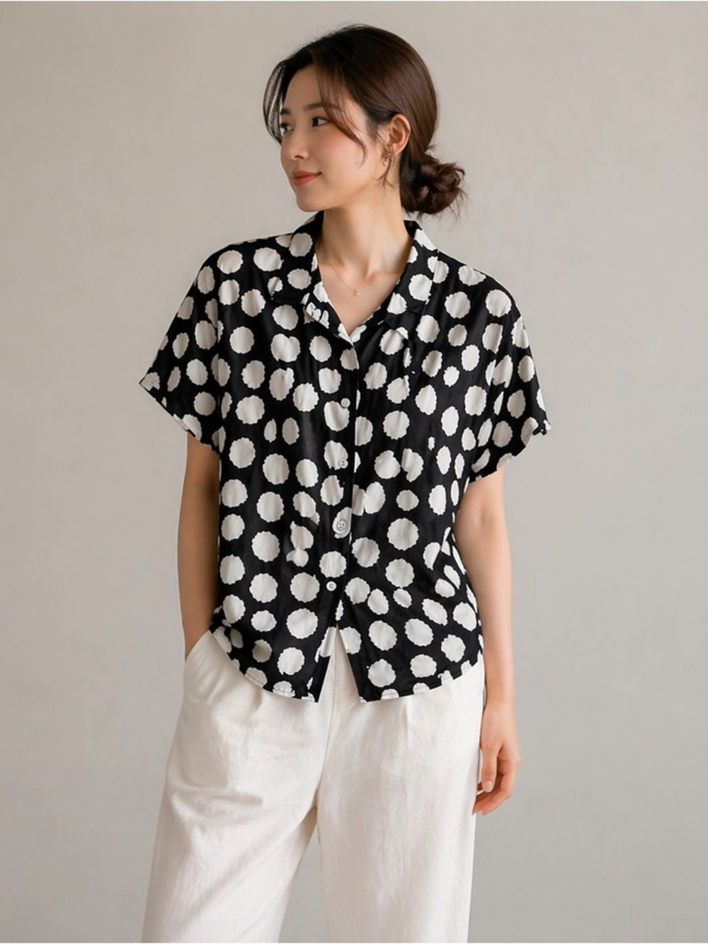 Classic Polka Dot Button-Down Shirt - Black & White